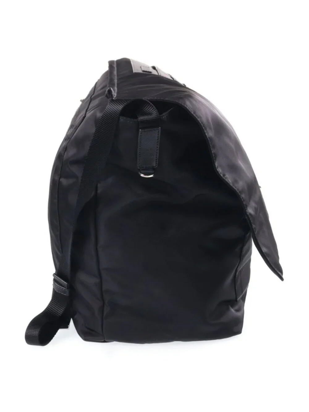 Prada Triangle Plate Technical Fabric Messenger Bag Black